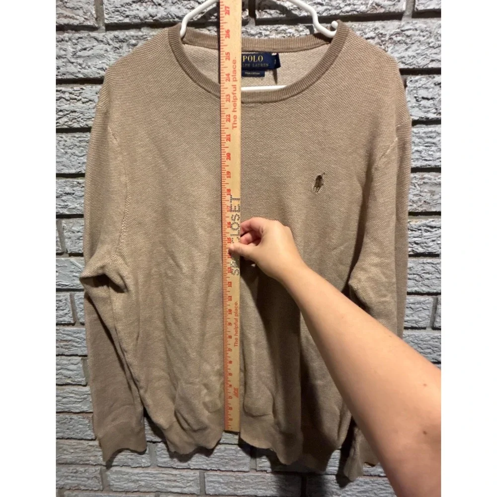 Polo Ralph Lauren Mens XL Pima Cotton Crewneck Sweater Tan Beige Knit Pony Logo